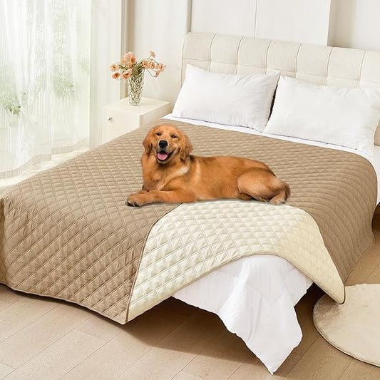 Smiry Waterproof Dog Blanket, Reversible Dog Bed Cover Pet Blanket, Soft Pet Couch Covers for Sofa Washable, Bed Couch Sofa Furniture Protector for Puppy Cat Kids (82"x82", Camel/Beige)