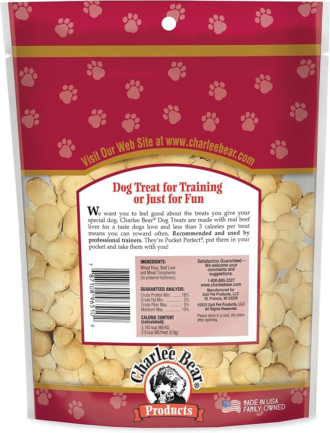 Charlee Bear Original Crunch Dog Treats, Beef Liver, 16 Ounce Resealable Bag, Low Calorie Training Treats For Dogs, Limited Ingredient, Healthy, Crunchy Dog Snacks, Made in USA