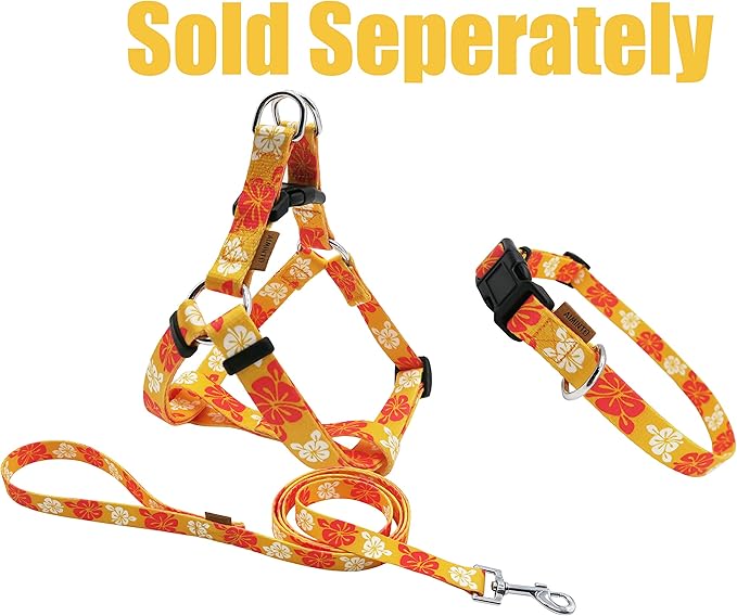 Dog Collar, Cute Floral Pattern, Soft and Adjustable Collar with Quick Release Buckle (M (Neck 14-24", Width 3/4"), Hawaiian Orange)