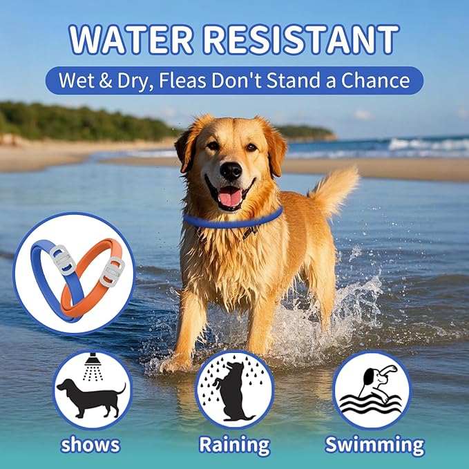 4 Pack Flea Collar for Dogs, 32 Months Flea and Tick Prevention for Dogs, Waterproof Dog Flea Collar, Dog Flea and Tick Treatment, Adjustable Flea and Tick Collar for Dogs Puppy -Blue & Orange