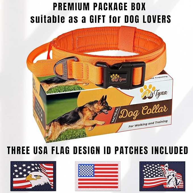 ADITYNA Tactical Dog Collar for Large Dogs - Soft Padded, Heavy Duty, Service, Adjustable, Military, K9 Collar with Handle for Training and Walking