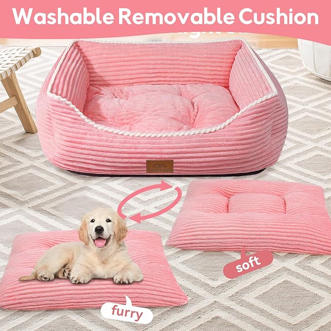 Orthopedic Dog Bed for Medium Dogs,Dog Sofa Beds Supportive Foam Pet Couch Bed with Removable Washable Mat and Nonskid Bottom (Medium, Pink)