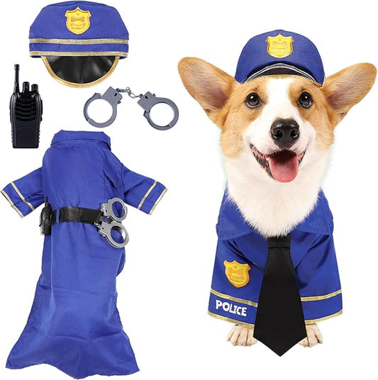 Spooktacular Creations Halloween Dog Pet Police Costume Shirt with Belt, Handcuffs, Walkie Talkie for Halloween Dress-up Party, Role Play, Carnival Cosplay, Holiday Decorations Clothes (Small)