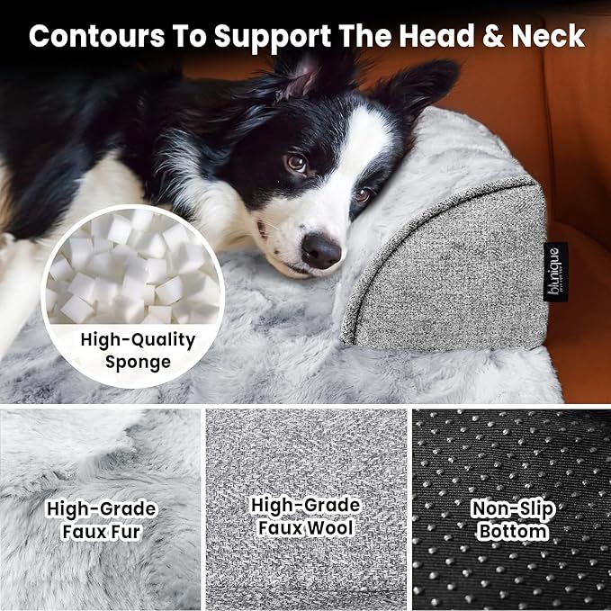Calming Extra Large Dog Couch Bed for Dogs, 45 x 37 inch Waterproof Removable Dog Mat Couch Cover for Furniture Protector, Non-Slip Fluffy Pelsbarn Dog Bed for Couch, Sofa, Car - Tie-Dry Grey