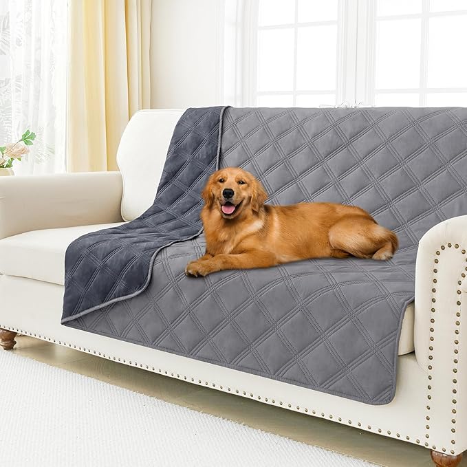 Smiry Waterproof Dog Bed Cover Blanket 68x82, Soft Reversible Pet Blanket, Washable Leakproof Cats Dogs Couch Cover for Sofa, Couch, Furniture, Grey/Dark Grey