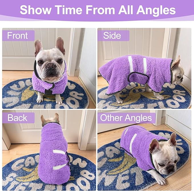 Dog Bathrobe Super Absorbent Dog Towels for Drying Dogs Large Quick Drying Puppy Robes for After Bath Soft Puppy Towel Adjustable Dry Coat to Keep Warm(S-XXL)