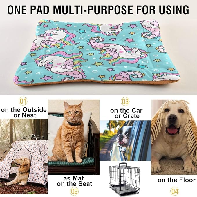 Mermaid Unicorn Pet Bed for Small/Medium Dogs Cat | Pet Mat for Dog Cat Crates | Durable Polyester and Non-Slip Bottom Pet Bed, 24x36in