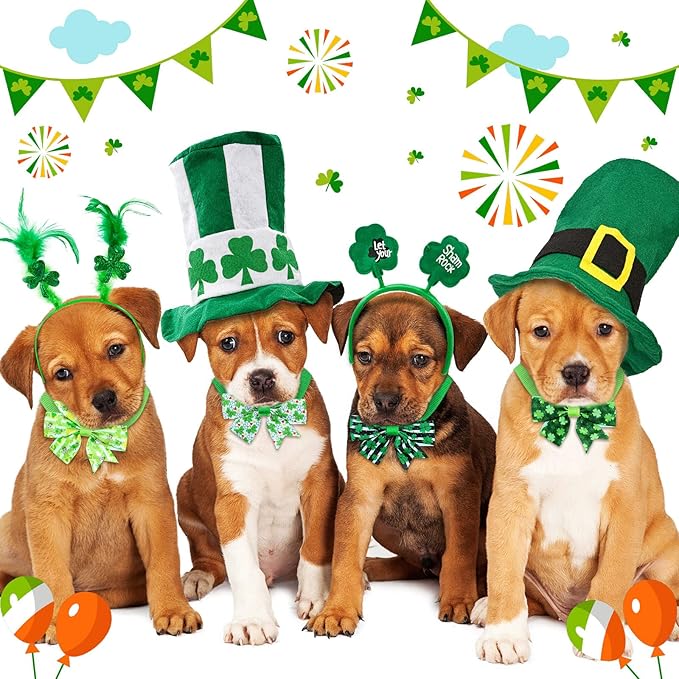 40 Pcs St Patrick's Day Bow Ties for Dogs Cat Basic Bowties Collars Puppy Kitten Neck Accessories for Festival Holiday Party Grooming Accessories(Shamrock)