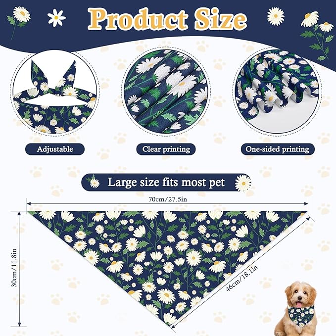 Yuboo Spring Floral Dog Bandanas 3 Pack, Colorful Green Blue Flower Dog Scarf for Boy and Girl, Adjustable Triangle Holiday Birthday Bandanas Scarf for Small Medium Cats Dogs Pets