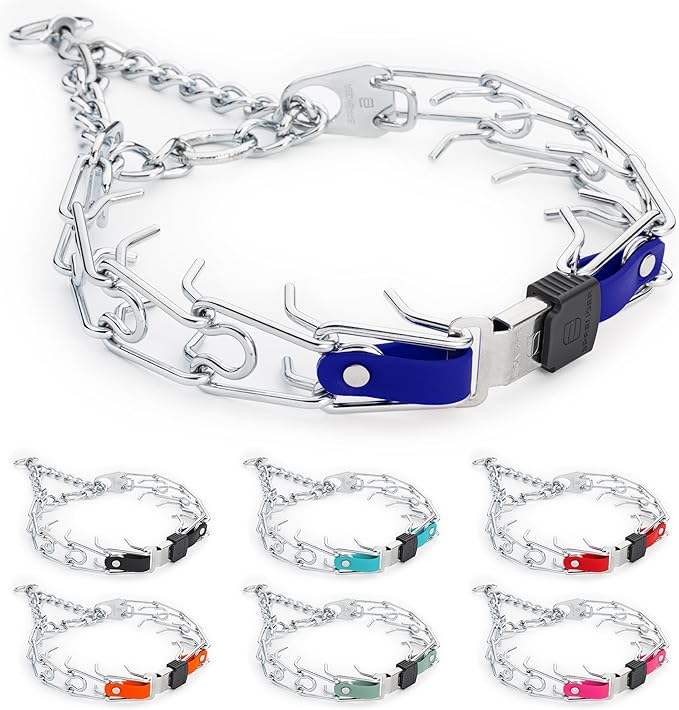 Herm Sprenger Chrome Plated Steel Dog Collar with Quick Release ClicLock Buckle and Biothane Insert Training Collar for Dogs Made in Germany (Blueberry Royal, 25in x 4.0mm(Neck Size up to21-22in))