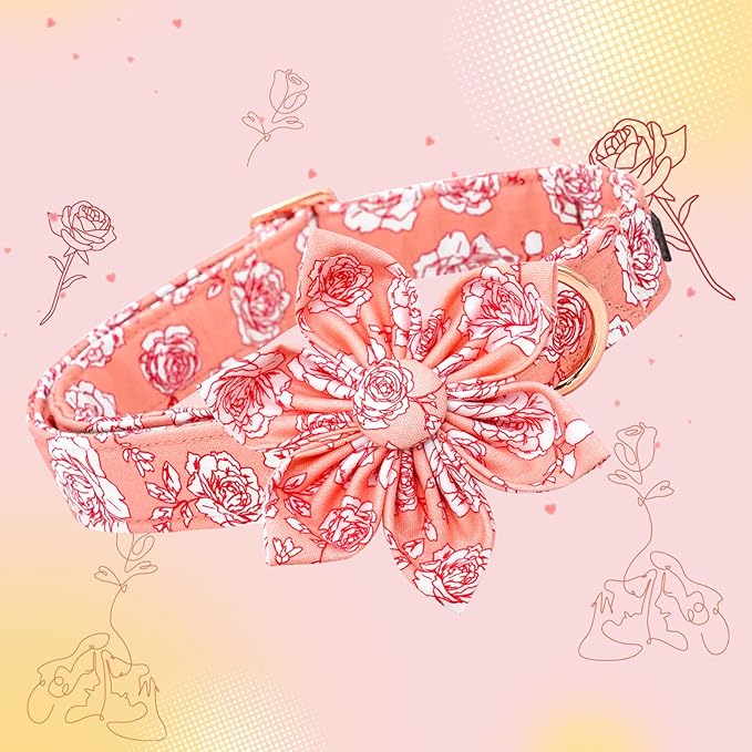 Lionheart Glory Valentine's Day Collar with Flower, Pink Collar with Bowtie for Small Dogs