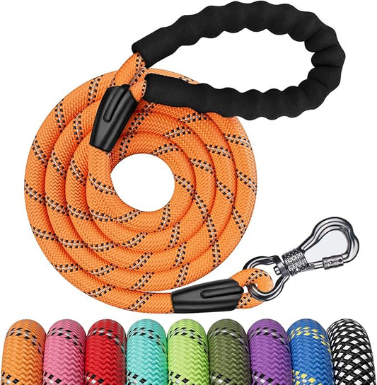 NTR 3FT Heavy Duty Dog Leash Orange Rope Dog Leash Swivel Lockable Hook and Comfortable Padded Handle Cat Puppy Leash Lead Small Medium Large Dogs Training Playing Camping,or Backyard 3ft*1/2Inch