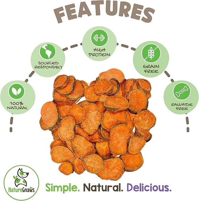 Nature Gnaws Sweet Potato Chips for Dogs - Single Ingredient Natural Dog Chew Treats - 12 oz
