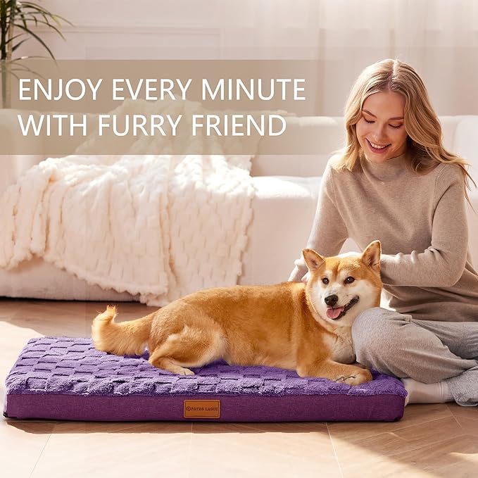 Patas Lague Orthopedic Dog Bed for Medium Dogs, Waterproof Soft Warm Comfortable Egg Crate Foam Medium Pet Beds Mat with Removable Washable Cover and Nonskid Bottom, 30''X20'' Purple