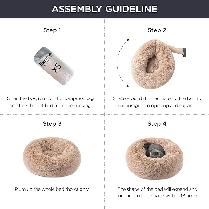 Bedsure Calming Dog Bed for Medium Dogs - Donut Washable Medium Pet Bed, 30 inches Anti-Slip Round Fluffy Plush Faux Fur Cat Bed, Fits up to 45 lbs Pets, Frost Grey