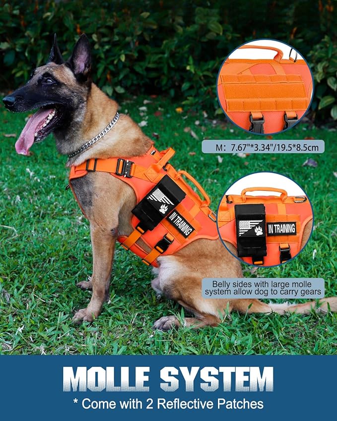 Tactical Dog Harness - PETNANNY Dog Harness Service Dog Vest for Large Breed Dog, Hook and Loop Panel for Service Dog Patchs, Work Dog MOLLE Vest with Handle for Walking Hiking Training(Orange,M)