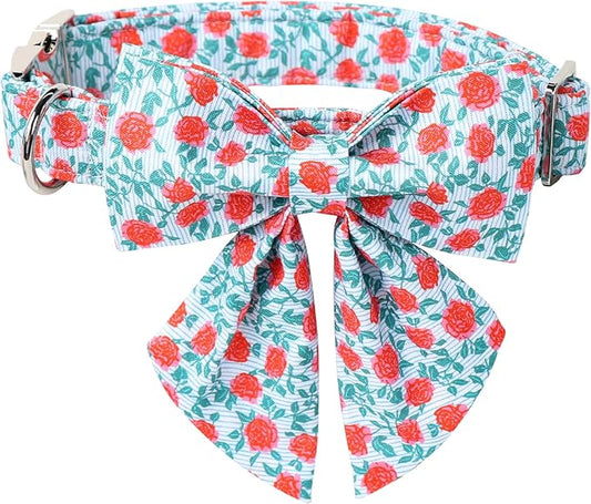 Lionet Paws Design Dogs Collar Cute Flower Sailor Bow Dog Collars for Girl Female Small Medium Dogs with Rose XS