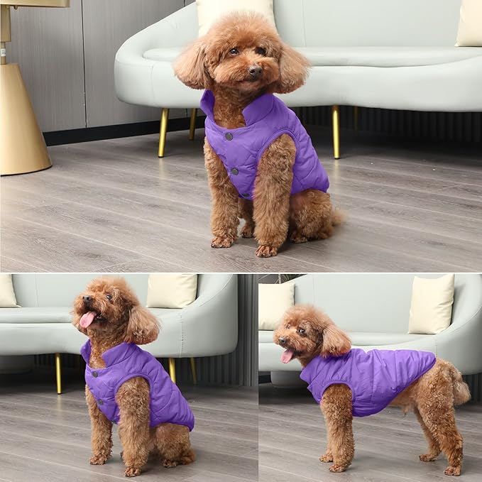 2 Layers Fleece Lined Warm Dog Jacket for Winter Cold Weather,Soft Windproof Medium Dog Coat,Purple L