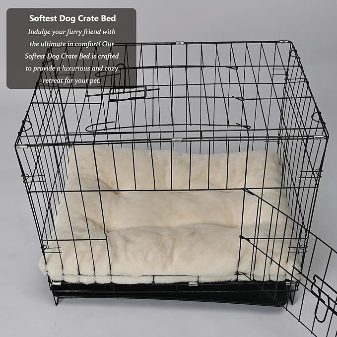 Dog Beds for Crates 30x19 Washable for Medium Size Dogs Soft 30 inch Crate Pad for Kennel or Cage with Anti-Slip Bottom Sleeping Mat Ideal for Dog Crates | Machine Wash & Dryer Friendly,Cream White
