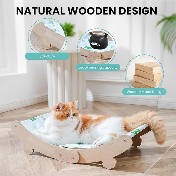 Cooling Cat Bed Hammock with Water Mat, Waterproof Elevated Cat Beds Chair with PVC Fabric, Curved Design, Pet Furniture Couch, Summer Pet Bed for Indoor Use, Green