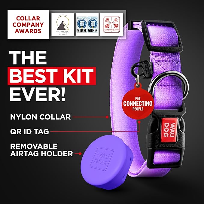 Airtag Dog Collar Nylon Dog Collar with Airtag Holder - Adjustable for Large Dogs, Small & Medium Dogs - Breakaway Puppy Collars for Large Breed Dogs - Boy & Girl Collars