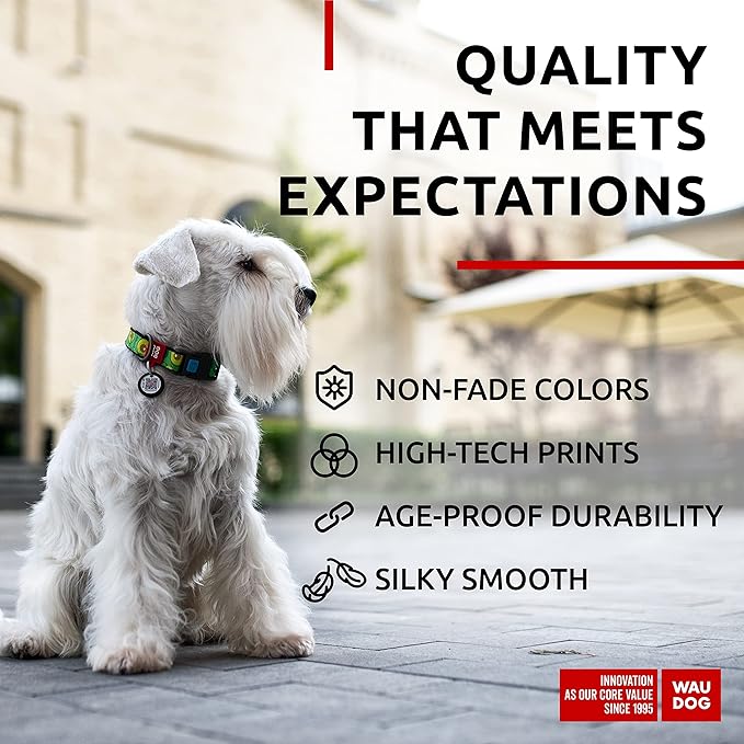 WAUDOG Nylon Dog Collar - Adjustable Dog Collar for Large Dogs, Small & Medium Dogs - Breakaway Puppy Collars for Large Breed Dogs - Boy & Girl Dog Collars with Durable Plastic Buckle and QR Dog Tag