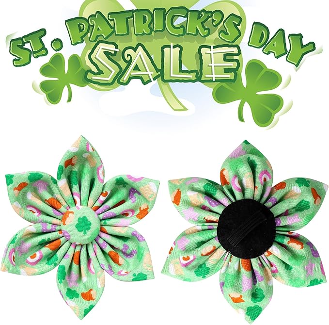 St. Patrick's Dog Collar with Flower, Cotton St. Patrick's Flower Collar for Girl Boy Dog, Lucky Shamrock Dog Collar with Metal Buckle, Green, Spring, XS