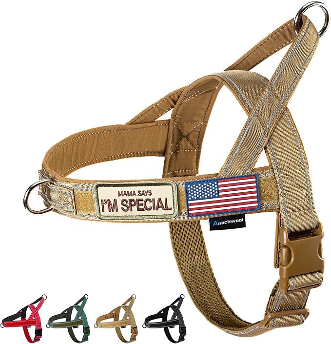 Annchwool No Pull Dog Harness with Soft Padded Handle,Reflective Strip Escape Proof and Quick Fit to Adjust Dog Harness,Easy for Training Walking for Small & Medium and Large Dogs(Brown,XS,1 In Width)