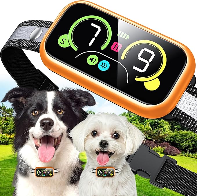 Dog Bark Collar for Large Medium Small Dogs, Smart Barking Collar, Effective No Bark Collar with Adjustable Beep Vibration Correction Modes, Automatic Anti Barking Device, IP67 Waterproof, Orange