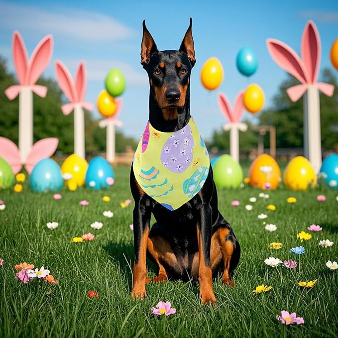Easter Dog Bandanas for Large Dog Breed Adjustable 33 Inch Polyester Dogs Bandana 7 Pcs XXL Dogs Scarves Grooming L
