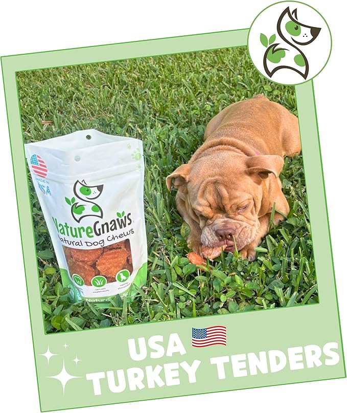Nature Gnaws USA Turkey Tenders (1Lb) - Delicious Grain-Free Dog Treats for Small, Medium & Large Breeds - Natural Jerky Chews for Dogs.