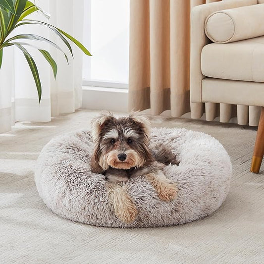WESTERN HOME WH Calming Dog & Cat Donut Cuddler, Anti-Anxiety Warming Cozy Soft Round Bed, Fluffy Faux Fur Plush Cushion for Small Medium Dogs and Cats (20"/24"/27"/30")