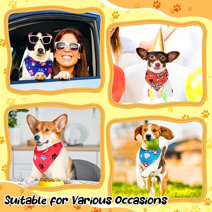 Reginary 120 Packs Dog Bandanas Bulk Dog Scarf Adjustable Holiday Pet Scarf Washable Scarves Triangle Drool Bibs for Cat Pet Costume Supply(Dog Paw Print)
