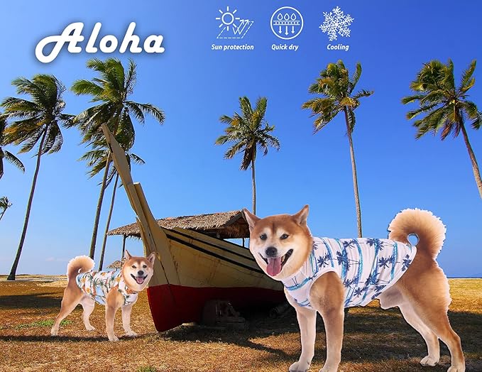 Hawaiian Dog Shirts,Quick Dry Summer Cooling Mesh Coconut Printing T-Shirt for Large Dogs,Blue+Yellow XXXL