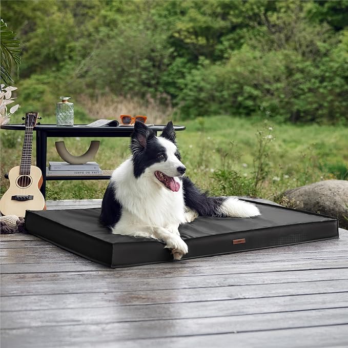 Lesure Outdoor Waterproof Dog Bed for Crate, Orthopedic Egg Crate Foam Pet Bed with Oxford Fabric Surface and Removable and Durable Cover, Machine Washable, 35''x22'', Black