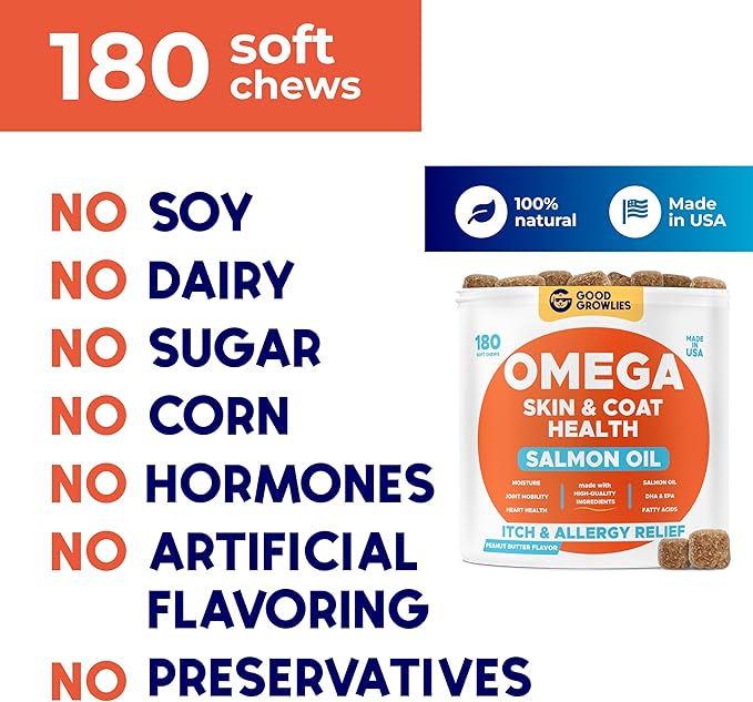Omega 3 Fish Oil for Dogs (360Ct) - Skin&Coat Chews - Dry & Itchy Skin Relief + Allergy Support - Shiny Coat - EPA&DHA Fatty Acids - Salmon Oil Chews Promotes Heart, Hip & Joint Support