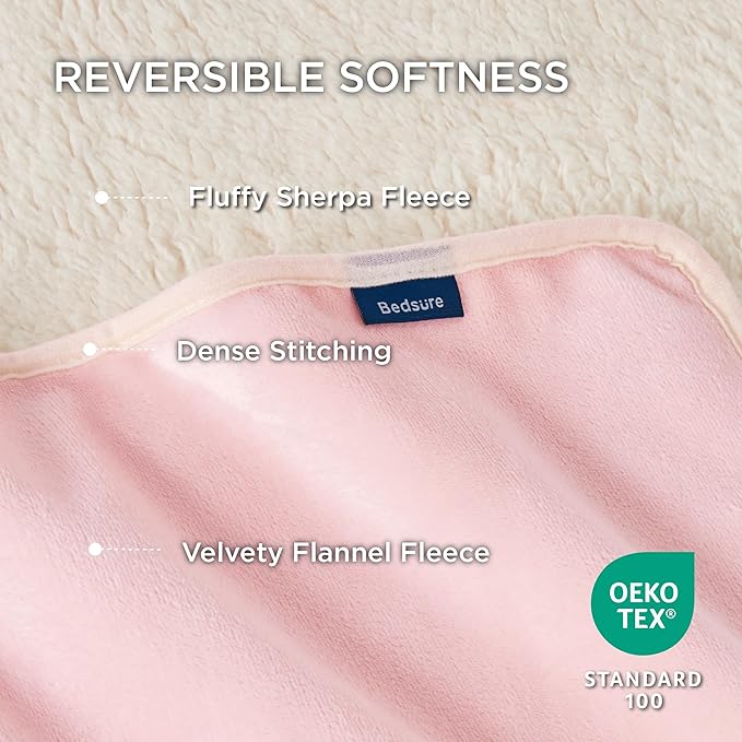 Bedsure Waterproof Blanket for Bed - Sherpa Fleece Waterproof Dog Blankets for Large Dogs, Pet Blankets for Bed/Couch/Dog Crate, Soft Plush Reversible Furniture Protector, Queen Size, 90"x86", Pink