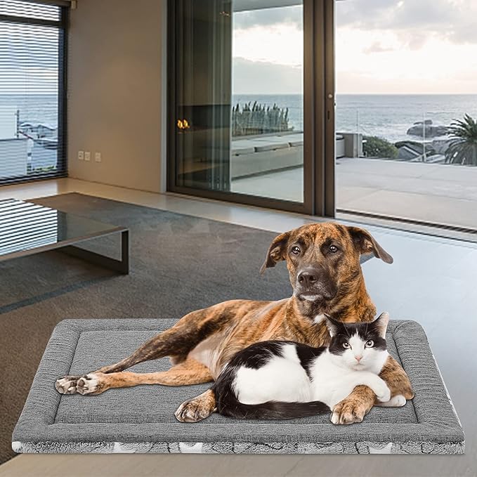 EMPSIGN Dog Crate Pad - Reversible Kennel Mat (Cool & Warm), Machine Washable, Cozy Star Pattern Sleeping Pad for Small Medium Large Dogs, All-Season Pet Bed, Suitable for 54"x37" Dog Crate, Grey