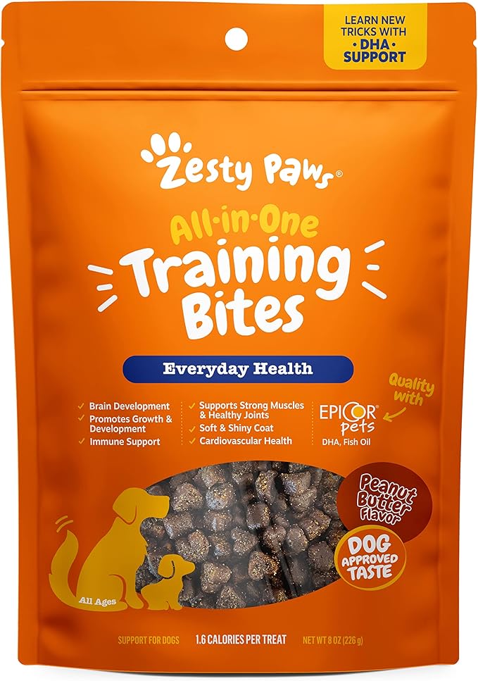 Zesty Paws Training Treats for Dogs & Puppies - Healthy Dog Treats for Hip, Joint & Muscle Health - Puppy Training Treats - for All Breeds and Ages - Dog Treats for Training - PB Flavor - 8oz