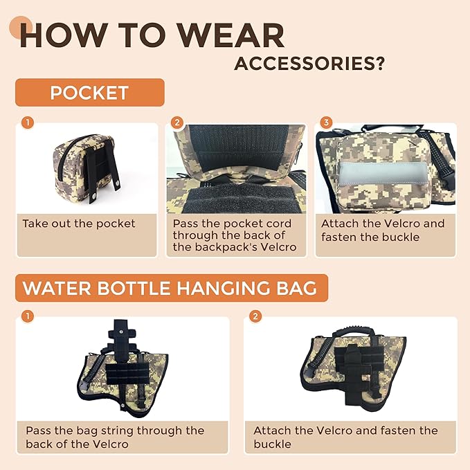 Multicam Tactical Dog Harness for Large Dogs, No Pull Adjustable Dog Harness with Water Bottle Bag and Pocket, Adjustable Reflective K9 Training Vests for Dogs for Training, Walking, Hiking L