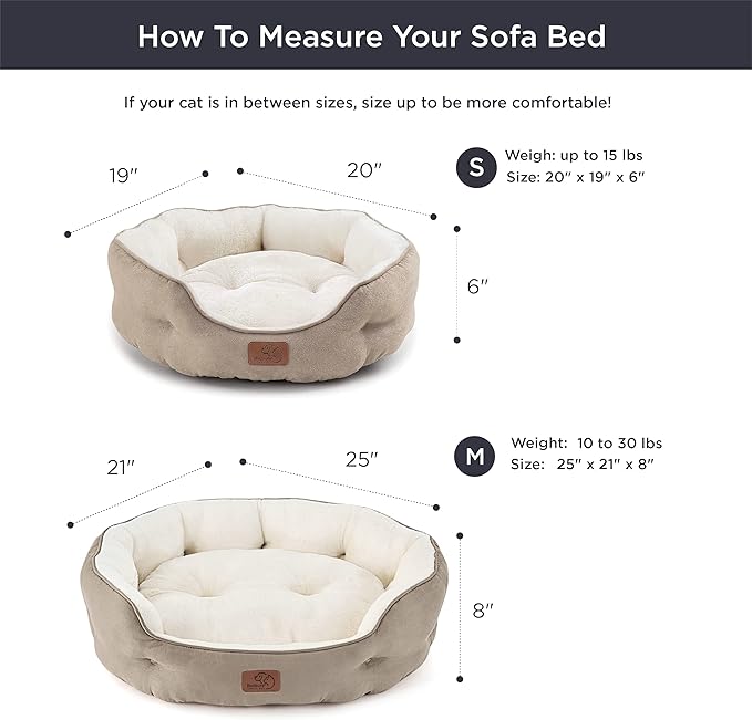 Bedsure Dog Beds for Small Dogs - Round Cat Beds for Indoor Cats, Washable Pet Bed for Puppy and Kitten with Slip-Resistant Bottom, 20 Inches, Camel