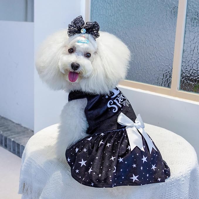 CuteBone Dog Dresses Velvet Holiday Small Dogs Clothes Onesie Pet Apparel Girl Puppy Skirt with Bow Hair Rope CVA23XS-D