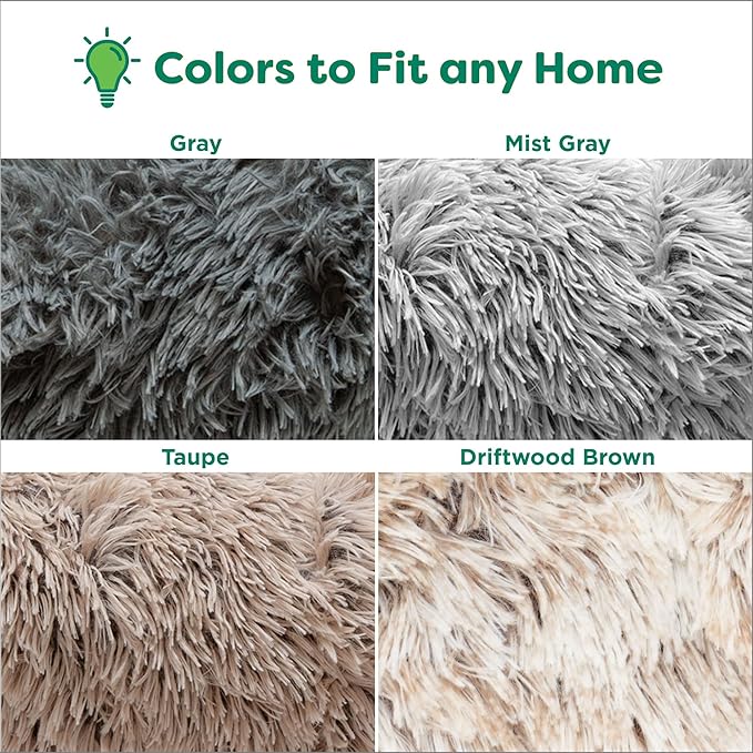 Furhaven 23" Round Calming Donut Dog Bed for Indoor Cats & Small Dogs, Washable, for Dogs Up to 20 lbs - Shaggy Plush Long Faux Fur Donut Bed - Driftwood Brown, Small