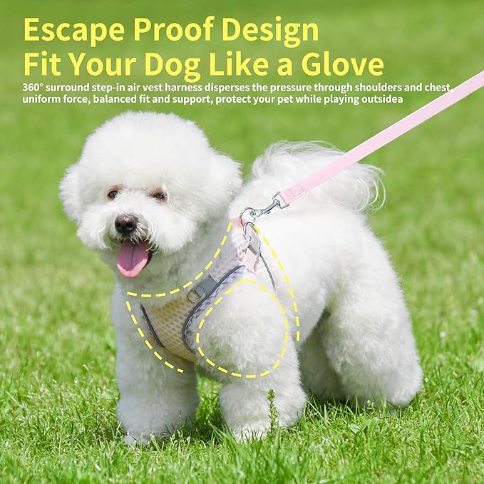 Tiny Dog Harness, All Weather Diamond Mesh, Reflective Stripes, No Pull Step in Lightweight Vest Harness for Puppy, Small Dogs and Cats Pearl Pink XXXS