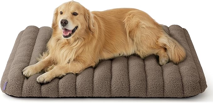 Lesure Cute Orthopedic Dog Bed for Extra Large Dogs, XL Waterproof Chic Flat Pet Beds with Removable Washable Cover, Fuzzy Thick Egg Crate Foam Pet Mat for Indoor Use (44" x 32", Brown)