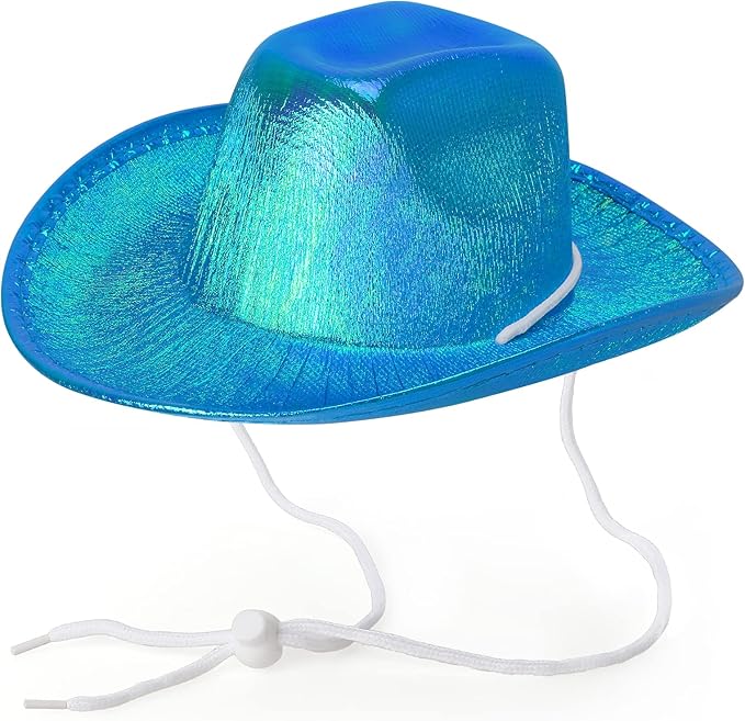 Yewong Pet Neon Sparkly Glitter Space Cowboy Hat Costume Set Dog Cat Metallic Space Shiny Cowboy Hats with Paisley Bandana West Cowboy Accessories for Pets (Metallic Blue) One Size