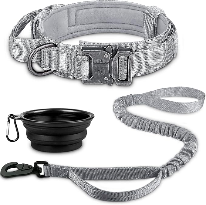 COOYOO Tactical Dog Collar Set, Adjustable Military Nylon Collar with Control Handle and Heavy Metal Buckle for Medium and Large Dogs