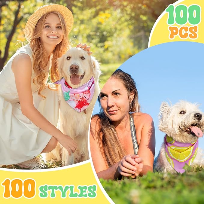 100 Pcs Dog Bandanas Bulk Pet Bibs Colorful Triangle Scarf Pet Bandanas for Medium Large Dogs Spring Summer Birthday Costume Decoration (Hawaiian)