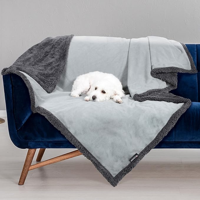 Waterproof Dog Blanket,Premium Pet Puppy Cat Soft Fleece Sherpa Throws Blanket Cushion Mat for Car Seat Furniture Protector Cover Small 50" x 30" by Pawsse Gray