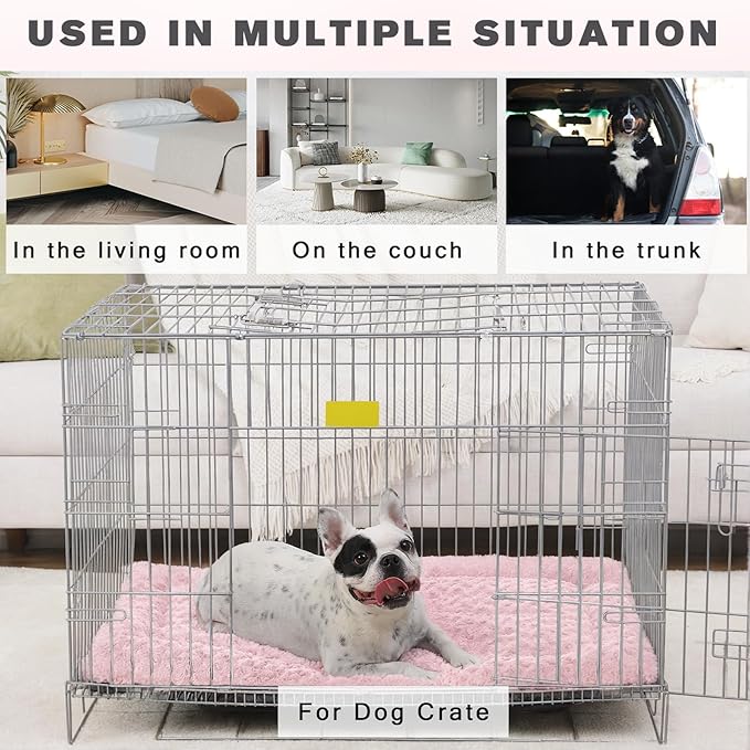 Washable Dog Bed Mat Crate Pad Soft Fluffy Pet Kennel Beds Dog Sleeping Mattress for Large Jumbo Medium Small Dogs, 29 x 18 Inch, Pink